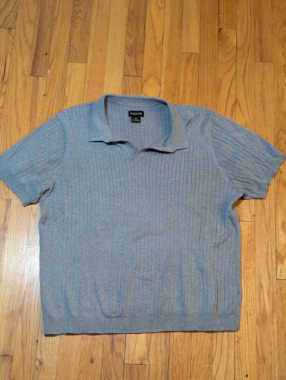 Haggar Men’s Heather Grey Ribbed Short-Sleeve Polo XL